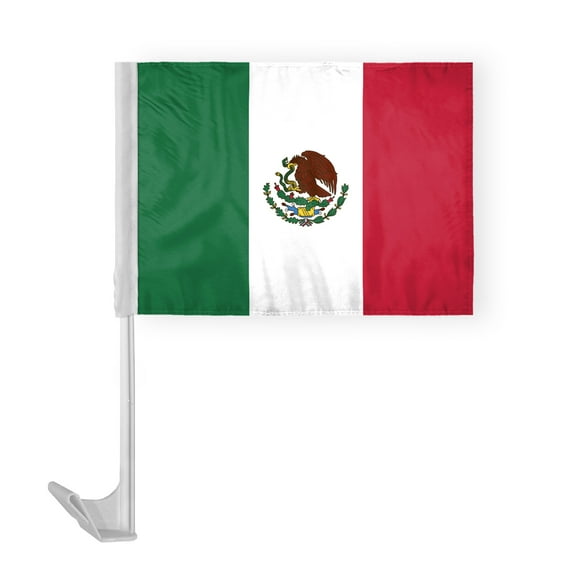 AGAS Mexico Car Flag 12x16 inch - Printed Single Sided on Polyester - Stitched Edges - 17 Inch White Plastic Flex Pole - Mx National Flag.
