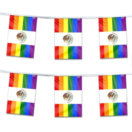 AGAS Mexico Rainbow Streamers for Party 60 Ft long - Printed Single Sided on Polyester Fabric - Stiched Edges - Mexico Pride Party Decoration with String