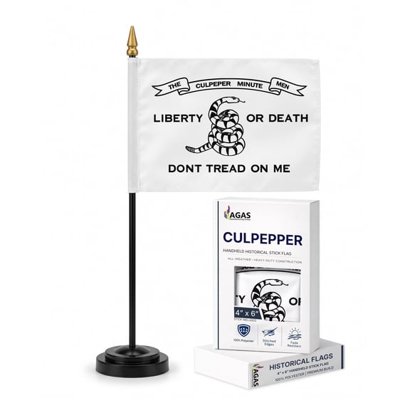 AGAS Mini Culpeper Culpepper Liberty Or Death LOD Don't Tread On Me White Historical Stick Flags - 4x6 inch Polyester with 10" Plastic Pole - Snake Liberty or Death Dont Tread Tea Party Flag