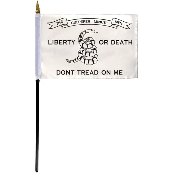 AGAS Mini Culpeper Culpepper Liberty Or Death LOD Don't Tread On Me White Historical Stick Flags - 4x6 inch Polyester with 10" Plastic Pole - Snake Liberty or Death Dont Tread Tea Party Flag