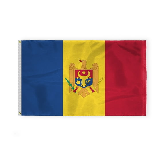 AGAS Moldova Flag 3x5 ft 200D Nylon Fabric Double Stitched Canvas Header Brass Grommets Fade Resistant & Vivid Colors Can be Hung on Flagpole Outside or Indoors on a Wall