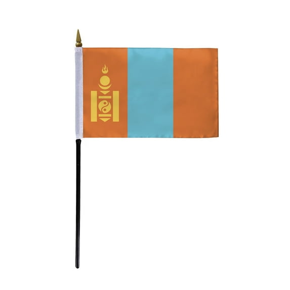 AGAS Mongolia Flag 4x6 inch - 11" Plastic Pole 100% Polyester Stitched Edges Mongolian National Mini Flag on a Stick