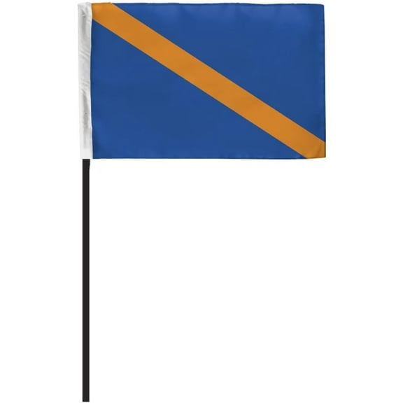 AGAS Move to Outside Racing Stick Flag 4x6 inch - Mounted on 11 inch Black Plastic Pole - Polyester Fabric - Blue With Orange Stripe Racing Flag - Sports Professional Racing Flags.