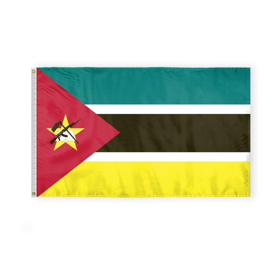 AGAS Mozambique Flag 3x5 ft Double Stitched Hem 100% Polyester Metal Grommets Indoor AK 47 Mozambican National Flag