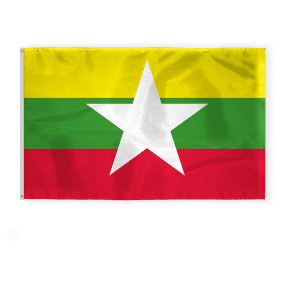 AGAS Myanmar National Flag 5x8 ft 200D Nylon Fabric Double Stitched Canvas Header Brass Grommets Fade Resistant & Vivid Colors - Large Myanmarn Flag