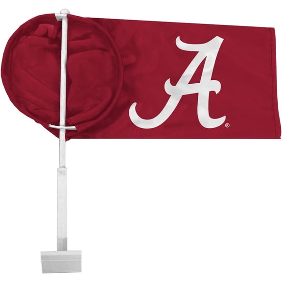 AGAS NCAA Alabama University Crimson Tide Primary A Logo Car Windsock Flags - 9.5x18 inch Double-Layered Printed Wrap Knitted Polyester - 19" Windsock Pole Kit for Attaching to Vehicle Window