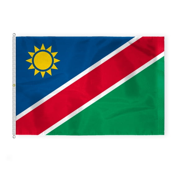 AGAS Namibia Flag 8x12 ft - 200D Nylon - Stitched Edges - Canvas Header - Rope Thimble & 1 Brass Grommet - Fade Proof - Large Size Namibian Flag