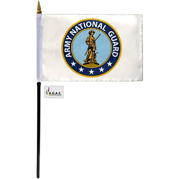AGAS National Guard Stick Flag - 4 x 6 inch - Printed Single Sided 200D Nylon - Stitched Edges - 11 inch Black Plastic Pole - US Military Stick Flag.