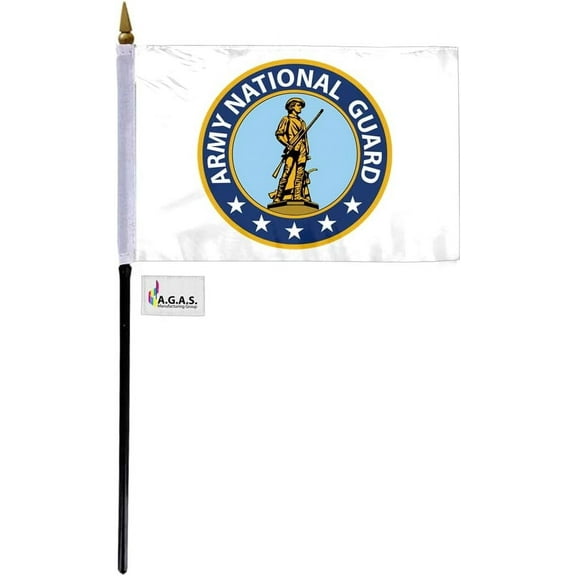 AGAS National Guard Stick Flag - 4 x 6 inch - Printed Single Sided Polyester - Stitched Edges - 11 inch Black Plastic Pole - US Military Stick Flag.