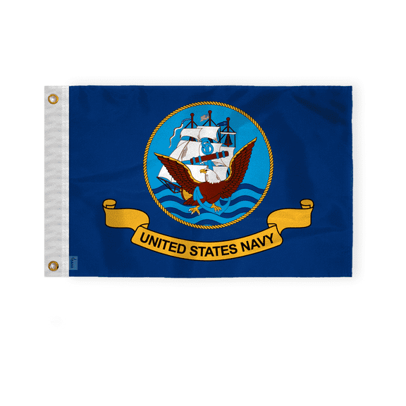 AGAS Navy Boat Flag 12x18 inch - Printed 200D Nylon Canvas Header Two Brass Grommets US Navy Nautical Flag