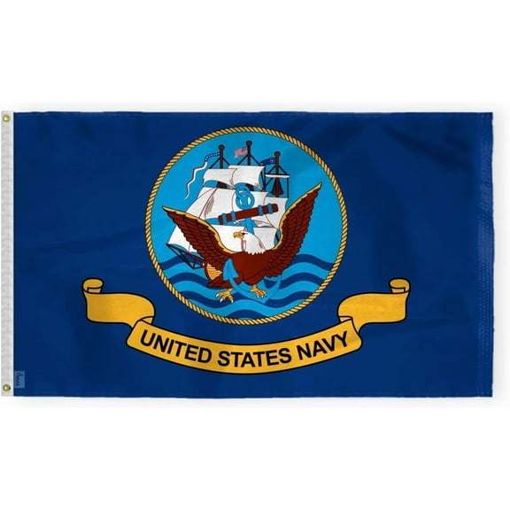 AGAS Navy Flag 3x5 Ft - Printed 200D Nylon Canvas Header Two Brass Grommets US Military Navy Flag