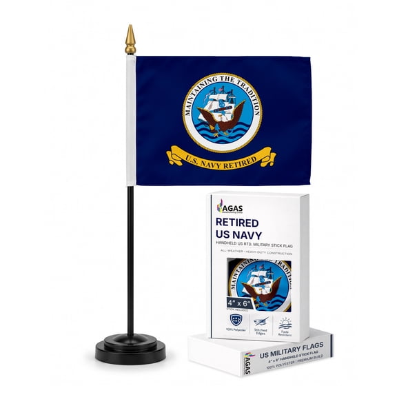 AGAS Navy Retired 4x6 inch Polyester Stick Flag