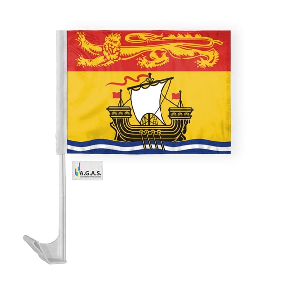 AGAS New Brunswick Canada Car Flag 12 x 16 inch Polyester Fabric Double Stitched 17 Inch White Plastic Flexible Pole New Brunswick Car Flag