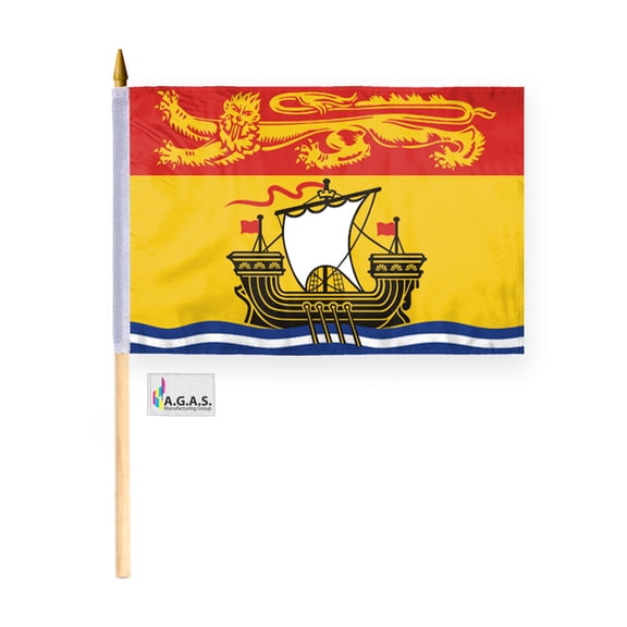 AGAS New Brunswick Canada Flag 12 x 18 inch - 24" Wooden Pole 100% Polyester Double Stitched Canadian Province of New Brunswick Mini Handheld Flag