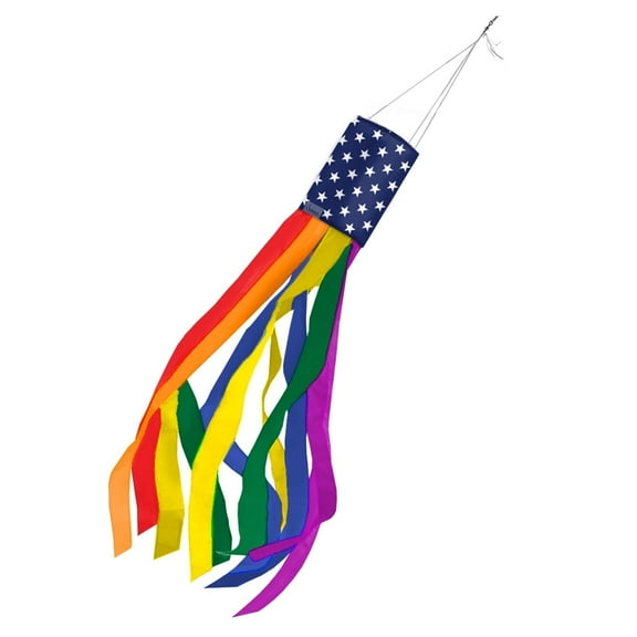 AGAS New Old Glory New Old Glory Pride 60 inch Column Windsock - Printed Single Sided on Outdoor Heavy Duty Nylon - Hanging Decoration Windsocks for Yard Yellow Ribbon Yard Décor - Clip for Hanging