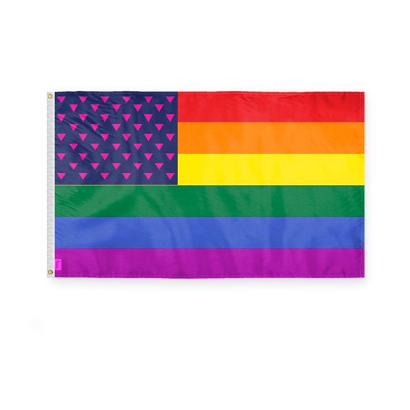 AGAS New Old Glory Triangles Pride Flag 3x5 Ft - Polyester - Plated Grommets - New Old Glory Triangles Pride Body Flag 3 x 5 Ft Old Glory Triangles Pride Banner
