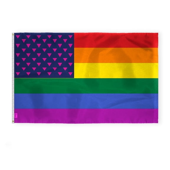 AGAS New Old Glory Triangles Pride Flag 4x6 Ft - Printed 200D Nylon - Brass Grommets Stitched Edges Fade Proof Sharp Vivid Colors - New Old Glory Triangles USA Rainbow Pride Flag