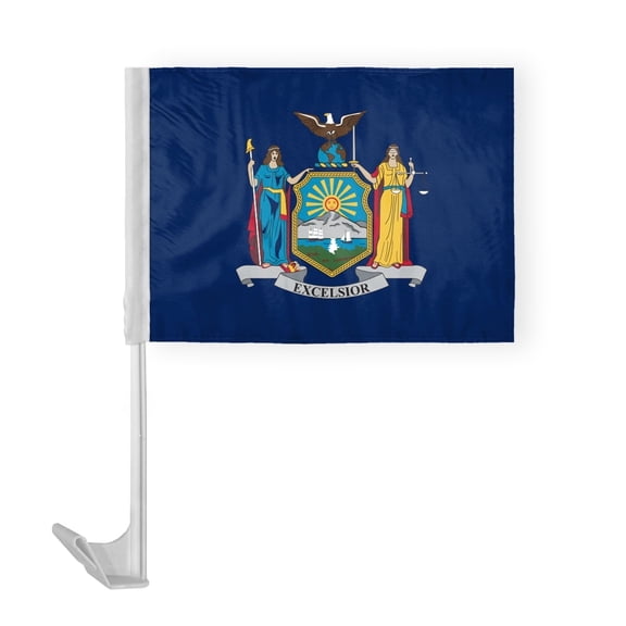 AGAS New York State Car Window Flag 12x16 Inch - Printed Polyester - 17 Inch White Plastic Flex Pole State of New York Car Flag