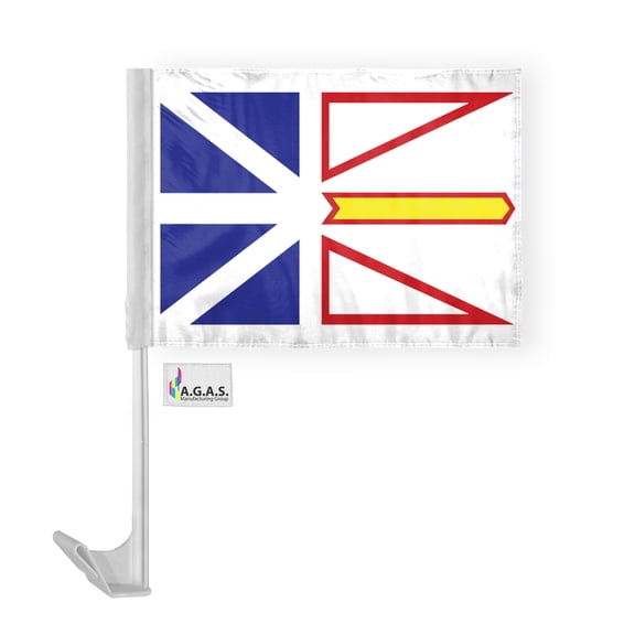AGAS Newfoundland Canada Car Flag 12 x 16 inch Polyester Fabric Double Stitched 17 Inch White Plastic Flexible Pole Newfoundland Car Flag