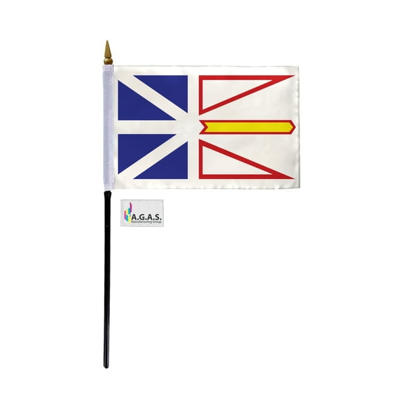 AGAS Newfoundland Canada Flag 4 x 6 inch - 11" Plastic Pole 100% Polyester Stitched Edges Canadian Province of Newfoundland Mini Flag on a Stick