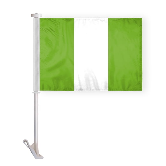 AGAS Nigeria Car Flag Premium 10.5x15 inch Double Stitched Edges Double Sided Print on Superknit Polyester 19 Inch White Plastic Unbreakable Stiff Pole