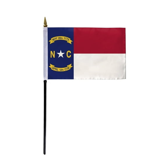 AGAS North Carolina Stick Flag 4x6 Inch with 11 inch Plastic Pole - Printed Polyester - State of North Carolina Small Flag on Stick