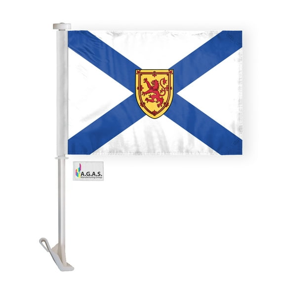 AGAS Nova Scotia Canada Car Flag Premium 10.5 x 15 inch Printed Double Sided on Super Knit Polyester Fabric Double Stitched 19 Inch White Plastic Unbreakable Stiff Pole