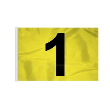 AGAS Numbered Golf Flags - 14" x 20" Golf Course No 1 - Yellow Putting Green Flags with Black Numbers - Outdoor Nylon 18 Hole Flag Yellow & Black Putting Green Golf Flag Tube #1