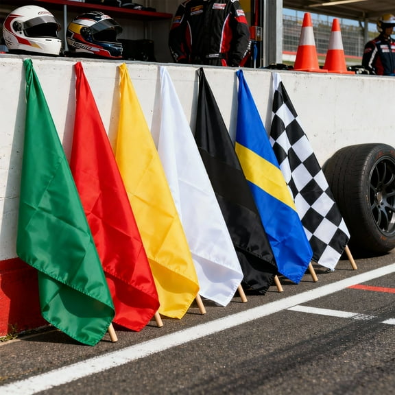 AGAS Official Auto Racing Flags Set of 7 – 24x30 inch Heavy Duty Nylon with 30 in Wood Pole.