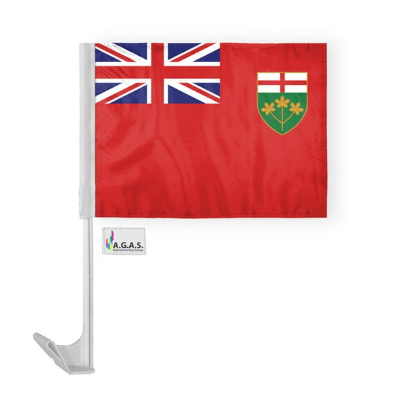 AGAS Ontario Canada Car Flag 12 x 16 inch Polyester Fabric Double Stitched 17 Inch White Plastic Flexible Pole Ontario Car Flag