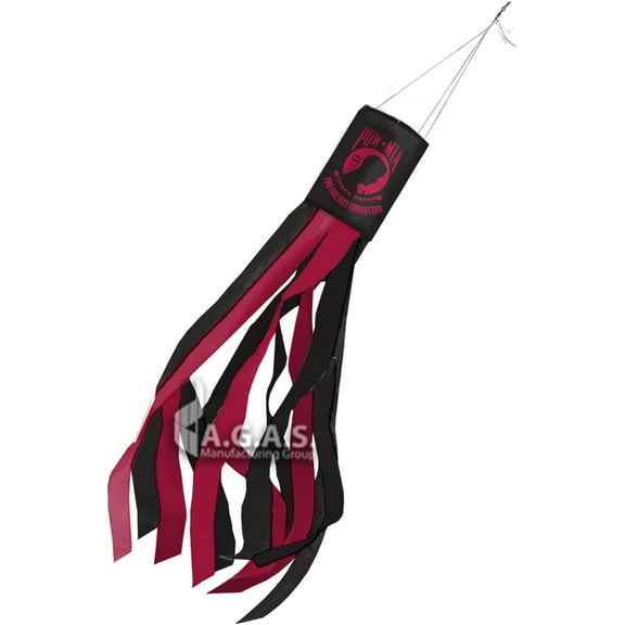 AGAS POW MIA Flag Bunting Fan: 3x3 Ft, Left Side, 200D Nylon, Black/Red Stripes, Indoor and Outdoor Use, Canvas Header, 2 Brass Grommets