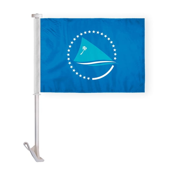 AGAS Pacific Community Car Flag Premium 10.5x15 inch Double Stitched Edges Double Sided Print on Superknit Polyester 19 Inch White Plastic Unbreakable Stiff Pole