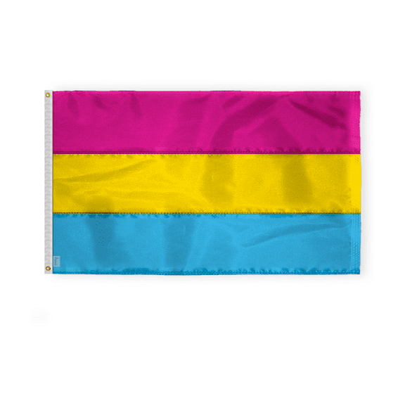 AGAS Pansexual Pride Embroidered Pride Flag 5x8 Ft - Fully Sewn Stitched Stripes - Brass Grommets Canvas Header - Quadruple Stitched Fly End