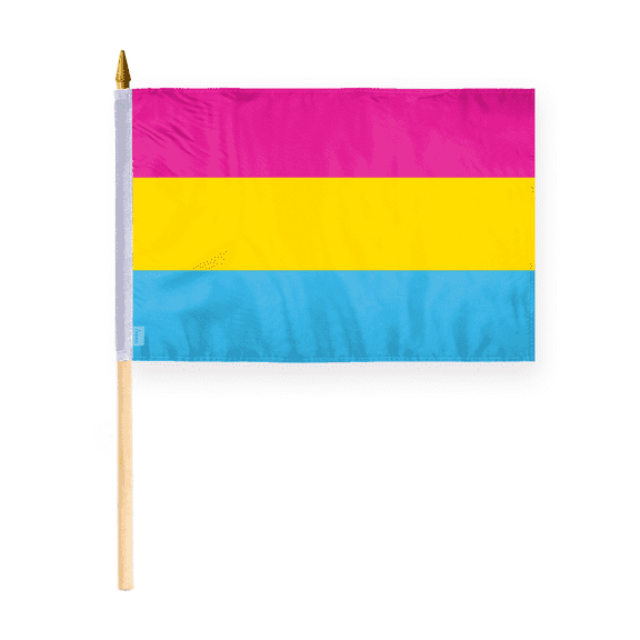 AGAS Pansexual Pride Stick Flag 12x18 inch Flag on a 24 inch Wooden Flag Stick - Sewn Edges Fade Resistant Polyester - Pansexual Handheld Stick Flag