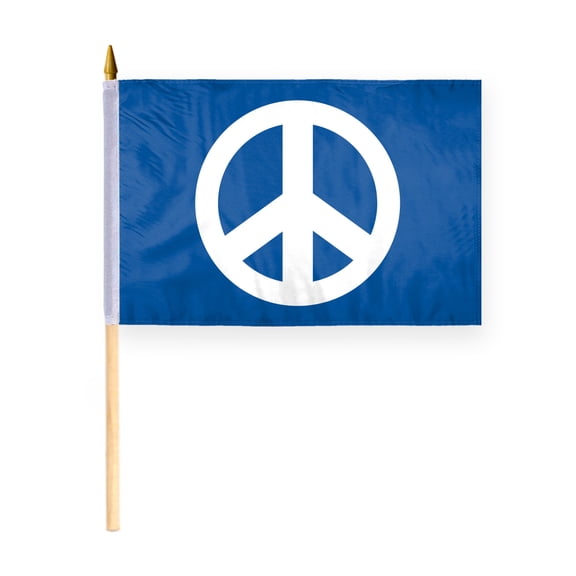 AGAS Peace Symbol Stick Flag Blue - 12x18 inch Polyester Material with 24" Wooden Stick - World Peace Flags on a stick