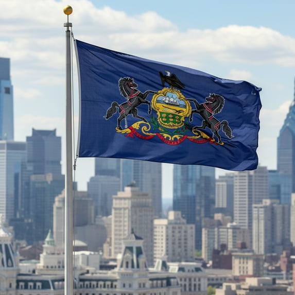 AGAS Pennsylvania State Flag 5x8 ft – Single Sided 200D Nylon with Brass Grommets Indoor/Outdoor.