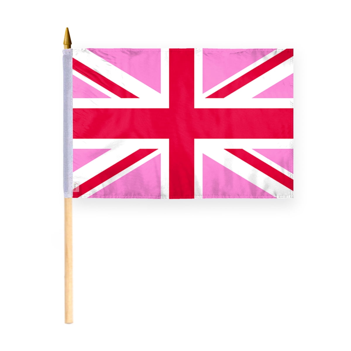 AGAS Pink Union Jack Stick Flag 12x18 inch Flag on a 24 inch Wooden ...