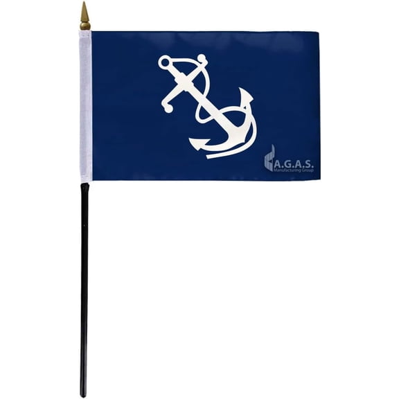 AGAS Port Captain Officers Flag on Staff - 4 x 6 Inch - Printed Polyester - Stitched Edges - 11 inch Black Plastic Pole - Port Captain Yacht Club Officers Flag.