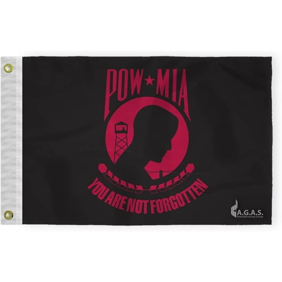 AGAS Pow Mia 12x18 inch 200D Nylon - Stitched Edges - You are not Forgotten Prisoner of War US Military Flags Indoor/Outdoor - Canvas Header Brass Grommets - Black and Red Seal Flag.