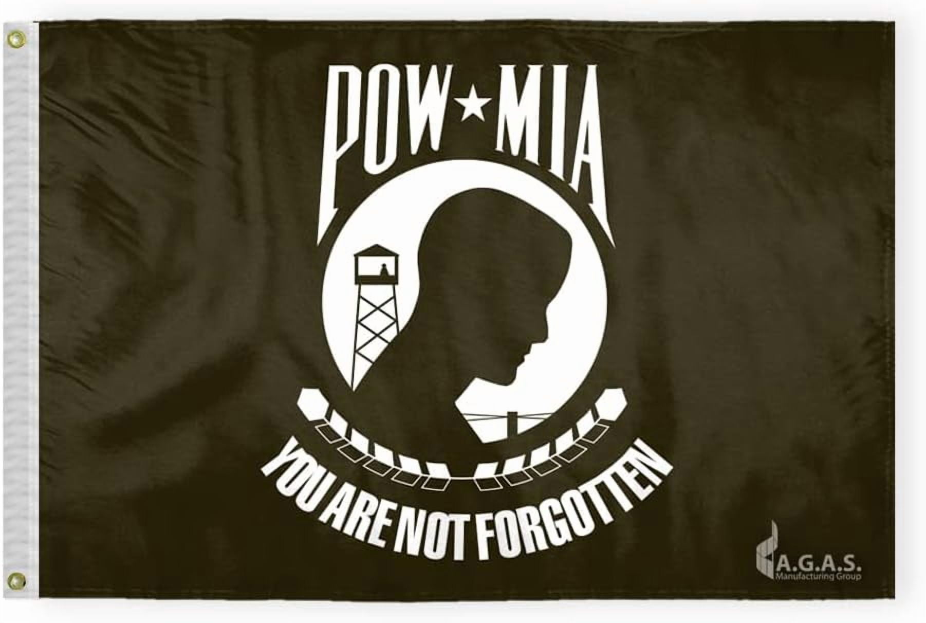 AGAS Pow Mia 2x3 Ft Printed Single Sided on 100% Polyester Fabric - Stitched Edges - You are not Forgotten Prisoner of War US Military Flags Indoor - Polyester Header Plated Grommets.