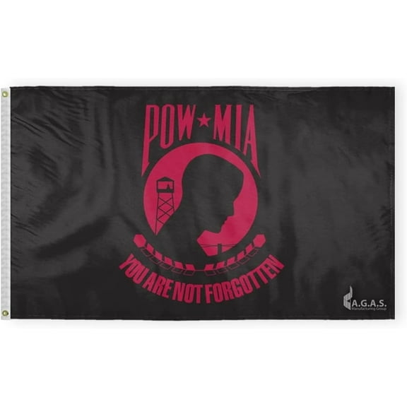 AGAS Pow Mia 3x5 Ft 100% Polyester - Stitched Edges - You are not Forgotten Prisoner of War US Military Flags Indoor - Polyester Header Plated Grommets - Black and Red Seal Flag.