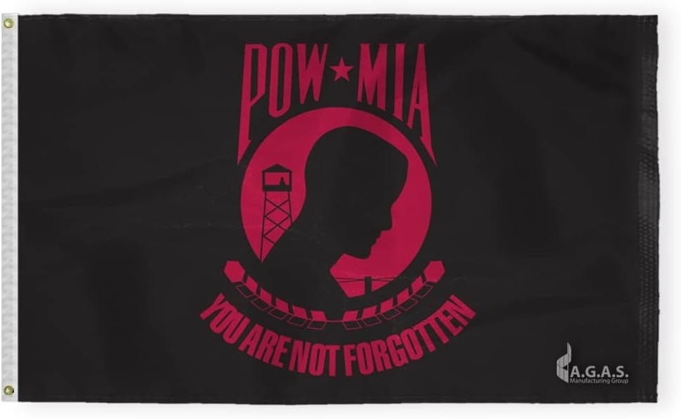 AGAS Pow Mia 3x5 Ft 200D Nylon - Stitched Edges - You are not Forgotten Prisoner of War US Military Flags Indoor/Outdoor - Canvas Header Brass Grommets - Black and Red Seal Flag.