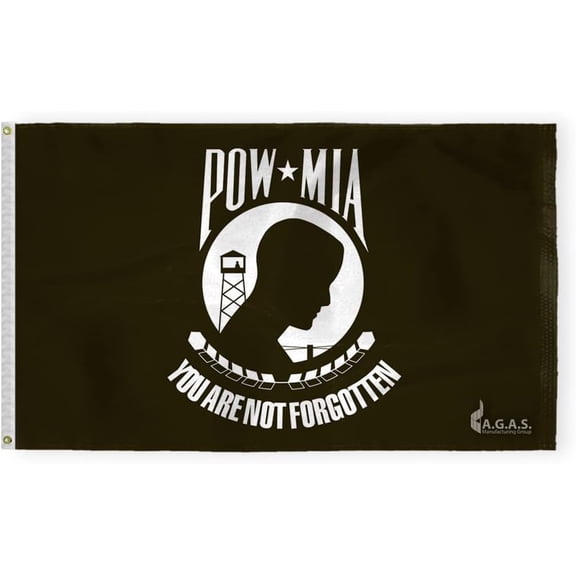 AGAS Pow Mia 3x5 Ft Printed Single Sided on 200D Nylon - Stitched Edges - You are not Forgotten Prisoner of War US Military Flags Indoor/Outdoor - Canvas Header Brass Grommets.