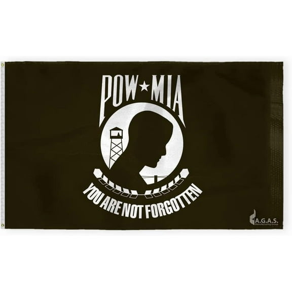 AGAS Pow Mia 6x10 Ft Printed Single Sided on 200D Nylon - Stitched Edges - You are not Forgotten Prisoner of War US Military Flags - Canvas Header Brass Grommets - Large Flag for Outdoors.