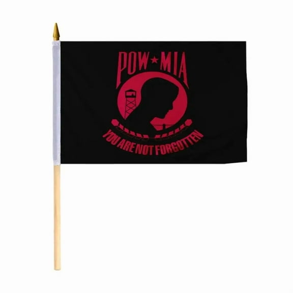 AGAS Pow Mia Stick Flag - 12x18 Inch - Black and Red