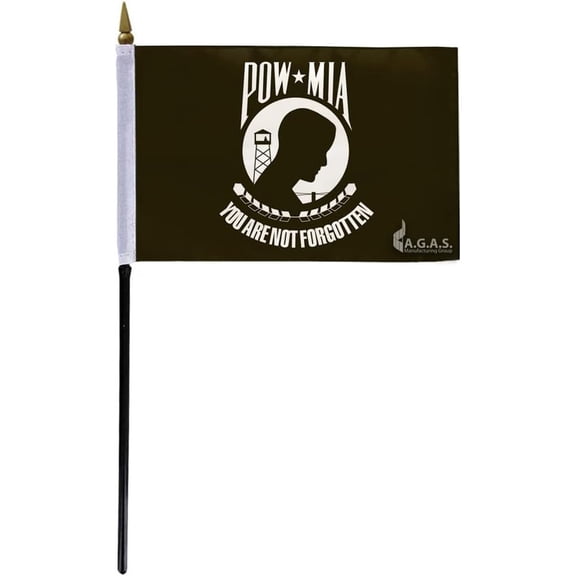 AGAS Pow Mia Stick Flag - 8x12 Inch - Black and White