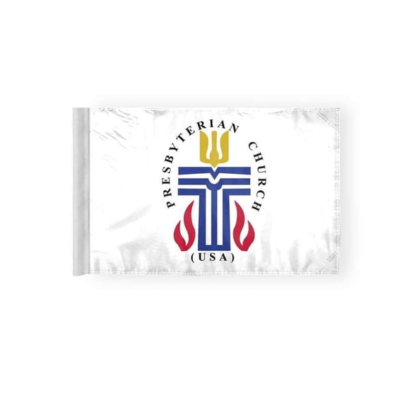 AGAS Presbyterian Motorcycle Flag 6x9 inches- Double Sided, Wrap Knitted Polyester with Sleeve