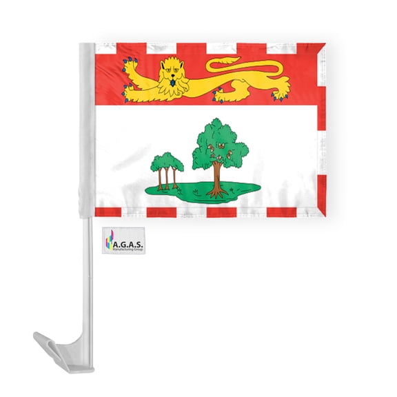 AGAS Prince Edward Island Canada Car Flag 12 x 16 inch Polyester Fabric Double Stitched 17 Inch White Plastic Flexible Pole Prince Edward Island Car Flag
