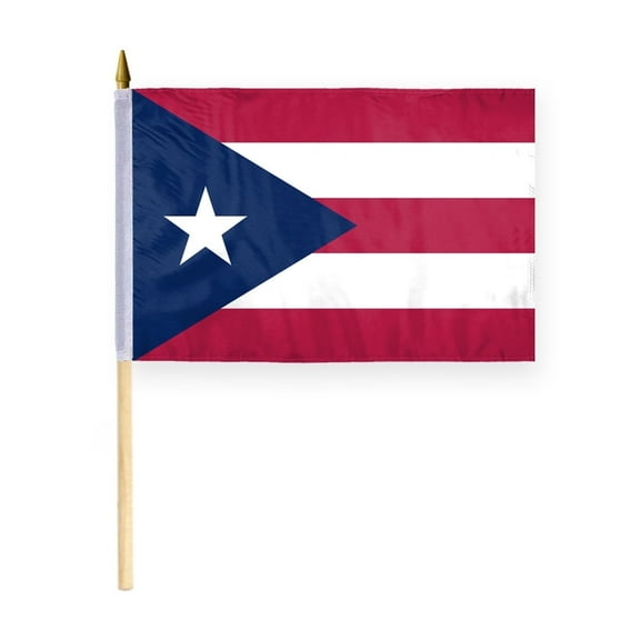AGAS Puerto Rico Stick Flag 12x18 Inch with 24 inch Wood Pole - Printed Polyester - State of Puerto Rico Handheld Desk Flag Small Puerto Rico Flag