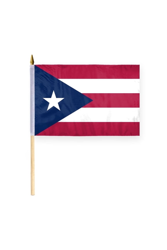 AGAS Puerto Rico Stick Flag 12x18 Inch with 24 inch Wood Pole - Printed Polyester - State of Puerto Rico Handheld Desk Flag Small Puerto Rico Flag